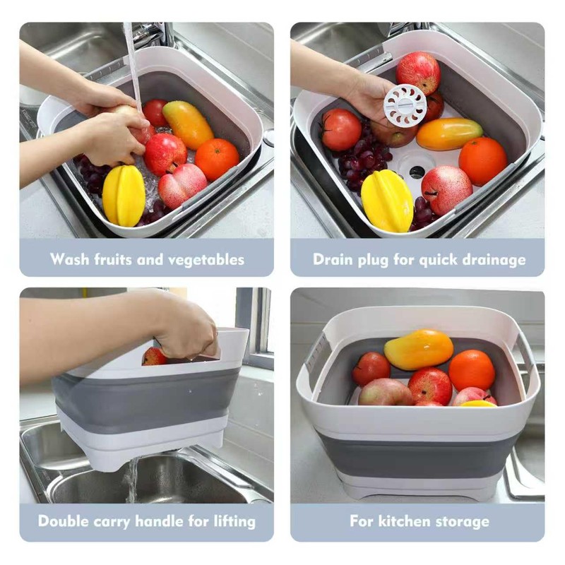 Collapsible Dish Basin 2.4Gal/9L, Foldable Sink with Drain Plug &