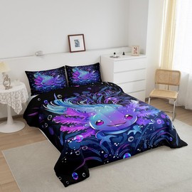Feelyou Cute Axolotl Bedding Set Boys Girls Twin Size Salamander Comforter Set for Kids Women Men Ultra Soft Reptile Animal Comforter Ocean Sealife Duvet Set Room Decor Quilt Set