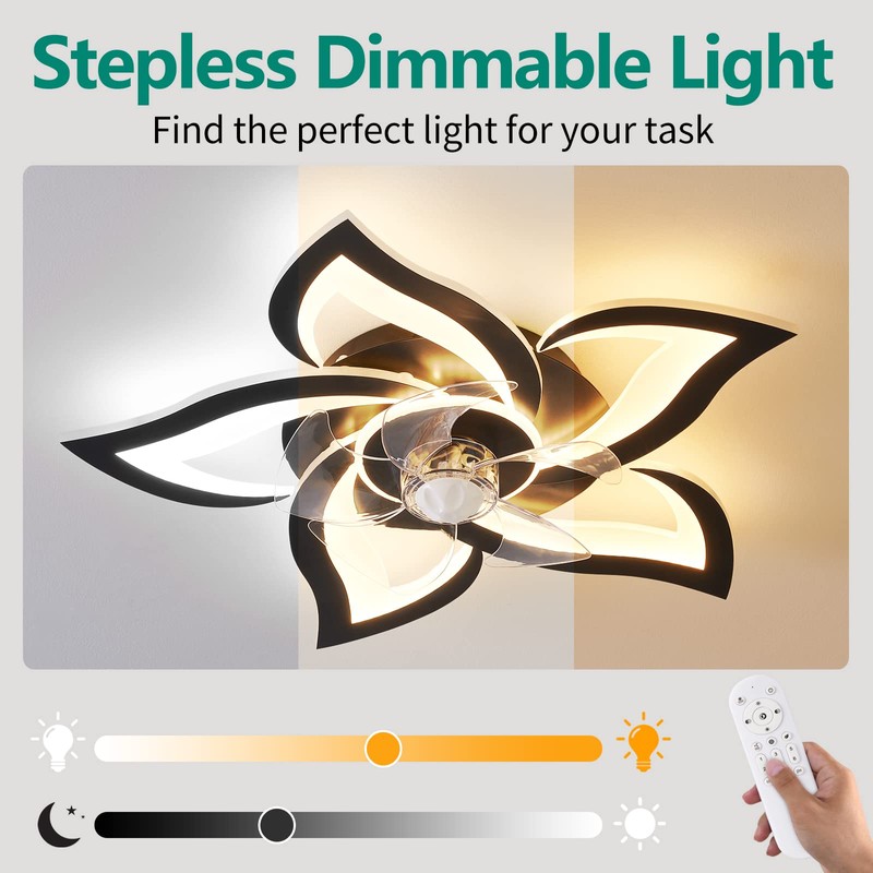 HuixuTe 24" Ceiling Fan with Lights Remote Control, 6 Speeds