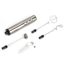 Stainless Steel Electric Milk Frother USB Charging Handheld Egg Beater for Kitchen Latte Art