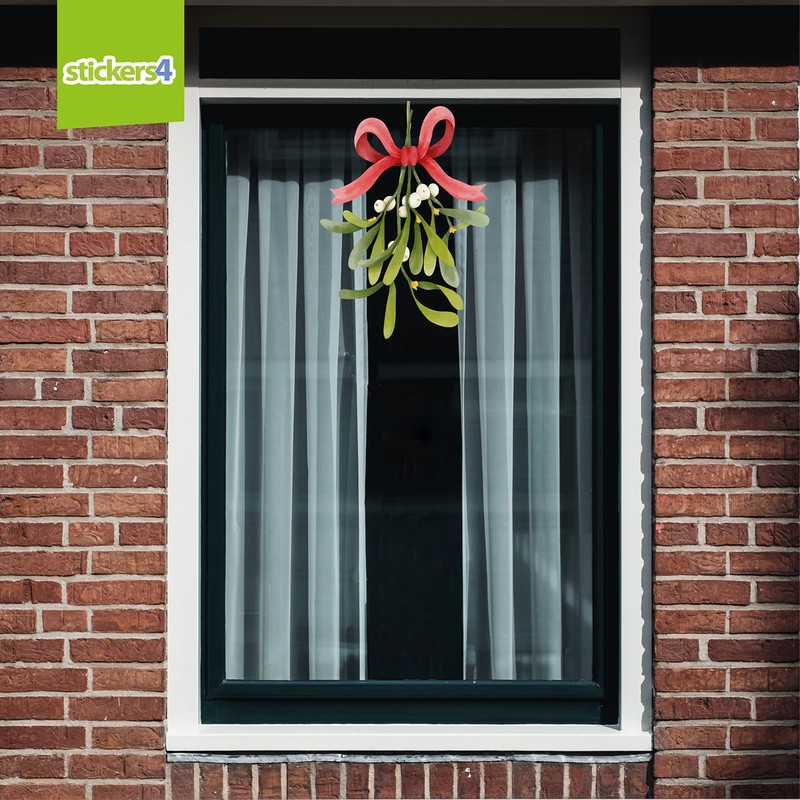 Hanging Mistletoe Sprig Christmas Window Stickers Reusable - Double Sided
