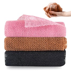 3PCS African Net Sponge Bathing Body Exfoliating Net African Cleaning Net Shower Sponge Back Scrubbers Skin Smoother Spa Massage Bath Sponge for Women Men Shower (Brown Pink Black)