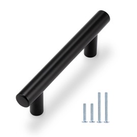 Probrico 1 Pack| 3" Hole Centers Flat Black Modern Cabinet Handle Stainless Steel Drawer Handle Kitchen Cupboard T Bar Pull, 5 Inch Total Length
