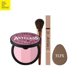 TOO COOL FOR SCHOOL Dual Contour Stick + Blusher + Brush + Finger Puff Set 4items, Shading#$%Blusher:02 Cool Duo-De Peche