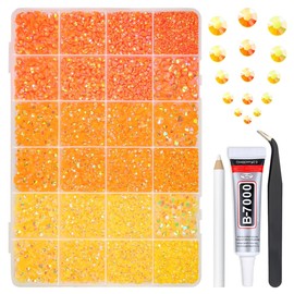 qiipii 2mm-6mm 3 Color Orange AB Series Jelly Resin Rhinestones w B7000 Jewelry Glue for Bedazzling Crafting Flatback Stones Gems Diamonds for Nails Face Eyes Makeup Tumblers Bottles Crafts Clothes