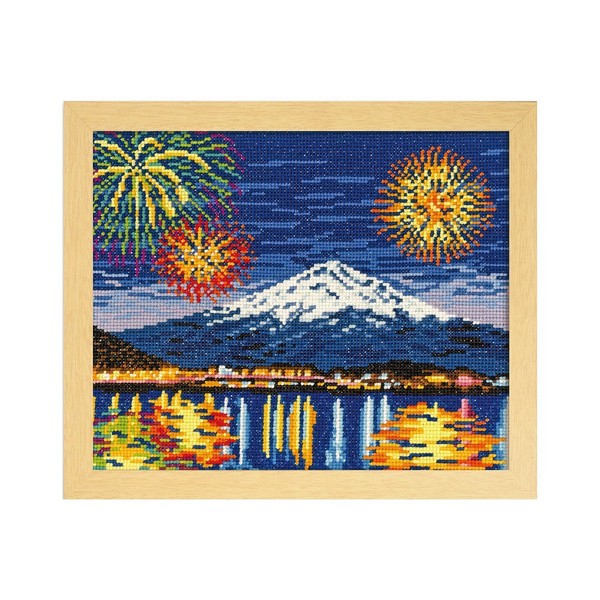 オリムパス製絲 クロスステッチ 刺しゅうキット 名所シリーズ 河口湖冬花火と富士山 ベージュ 7462