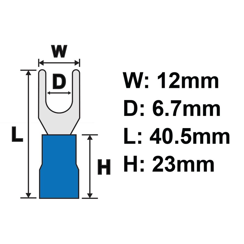 10PCS 6 AWG 1/4" M6 Insulated Fork Crimp Connector 88A