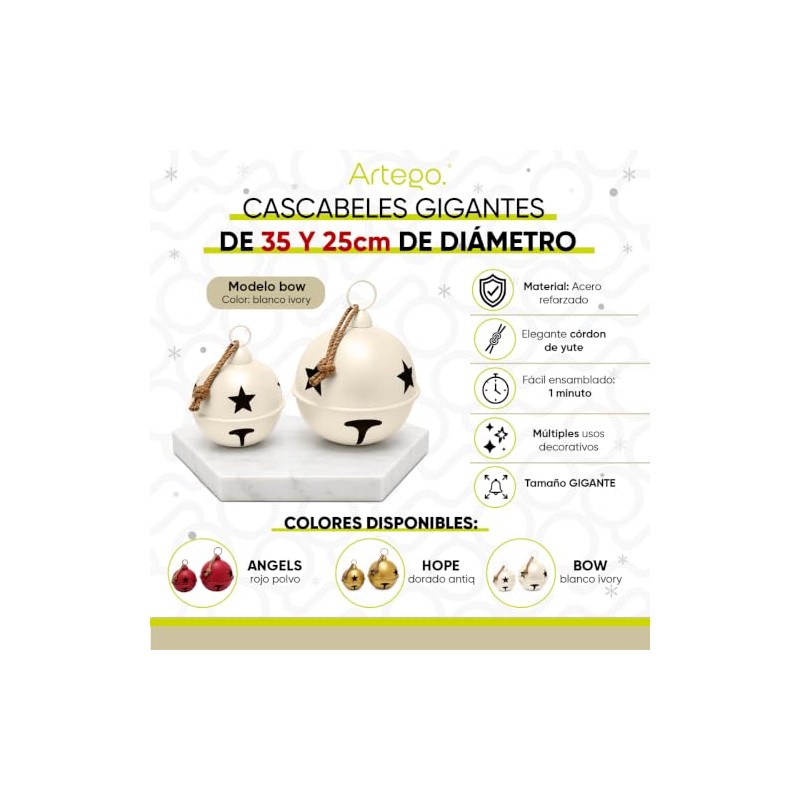 Artego Cascabeles navideños Gigantes Set 2 Piezas Metal Pie de