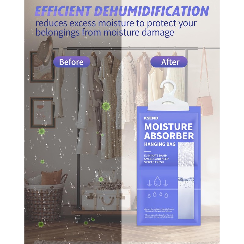 Ksend Moisture Absorbers 10 Pack, 9.8 Oz Compact Dehumidifier Bags
