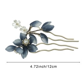 Chinese Hair Sticks,Decorative Hair Fork Pins, Blue and White Floral Design with Pearl Accents Hair Accessories for Women Girls, 4.72 inch