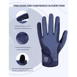 Harrison Howard Horse Riding Gloves All-Season Lightweight Non-Slip for Gardening, Running Equestrian Riding Gloves Navy L