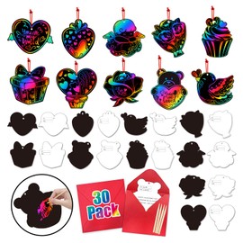 PARTYWIND Valentines Crafts for Kids, 30 Pack Scratch Art Paper Crafts for Kids School Classroom Exchange, Valentine's Day Cards with Envelopes, Valentines Party Decorations Supplies Favors