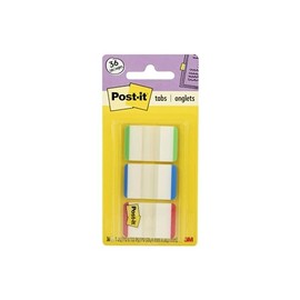 Post-it Tabs, 1 pulg., forrado, verde, azul, rojo, duradero, grabable, reposicionable, ideal para archivos, carpetas y cuadernos, 12 pestañas/color, 36 pestañas/On-the-Go Dispenser, (686L-GBRT), varios forro primario