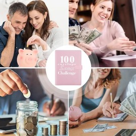 100 Envelope Savings Challenge Binder - Easy & Fun Way to Save, Cash Envelopes for Office,Home,School (Pink)