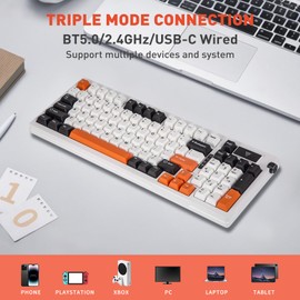 HUO JI 96% Wireless Mechanical Keyboard, Hot Swappable Gasket Mount with Pre-Lubed Red Switches, Bluetooth/2.4GHz/USB-C Tri-Mode, RGB Backlit, PBT Keycaps, 4000mAh Battery for Gaming (White & Orange)
