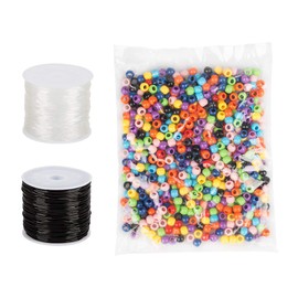 findTop Cordón elástico para Pulseras de 1mm con Cuentas Multicolor de 10mm, Cordones elásticos para Pulseras en Blanco y Negro (330 pies), Cuentas de Semillas para Manualidades (500 Unidades)