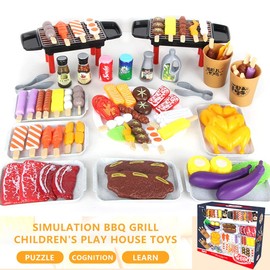 80-Piece Interactive BBQ Grill Playset Toy - Realistic Pretend Cooking Set with Grill Tools & Food Accessories for Kids Ages 3-8, BPA-Free Learning Toys for Boys Girls Toddlers
