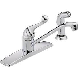 Delta Faucet Classic Single-Handle Kitchen Faucet with Side Sprayer, Chrome Kitchen Sink Faucet, Kitchen Faucet 3 Hole, Chrome 400LF-WF