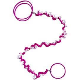 Cute Pearl Hair Ties for Women 25" Hand Braided Sport Ponytail Holders Long Pony Tail Wrap for Workouts, Daily Use, Beach,Swim,Surf,Diving Tangle Free Hair Accessories for Thick Curly Hair(Hot Pink)