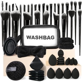 Lukovee Set de Brochas para Maquillaje Profesional, 56 Piezas Brochas de Maquillaje Kabuki Sintético Premium con Esponjas y Neceser, Brochas de Base Multifuncional para Maquillar Ojos Mejillas Rostro