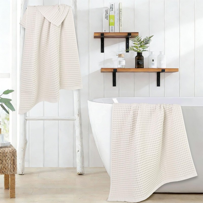 Waffle Bath Towels Set of 2 (Mist White) – Cotton,