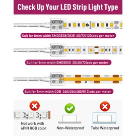 EMITEVER LED Strip Connectors,2 Packs LED Tape Light Connector 2 Pin Solderless Tighten Screw Transparent Light Extension Connector for 5V 12V 24V 8mm Width LED Strip Lights