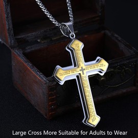 Rehoboth Men's Stainless Steel Nail Lord's Prayer Cross Pendant Necklace for Boy Men Big Pendant and Strong Chain 24"