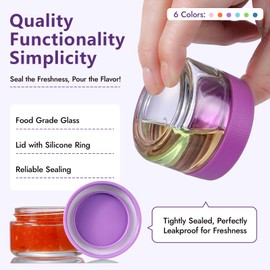 AOZITA 6 Pack Salad Dressing Container To Go, 2 oz Glass Small Condiment Containers with Lids for Lunch Box, Reusable Leakproof Sauce Cups for Picnic and Travel