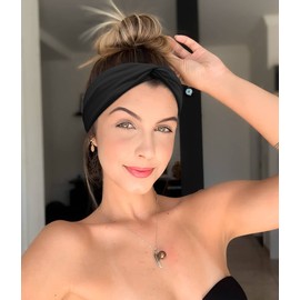 Turban Headbands for Women Boho Wide Women's Headbands for Hair Non Slip Twist Head Bands Headwraps Short Hair Stretchy Thick Fashion Hair Accessories, Solid Color