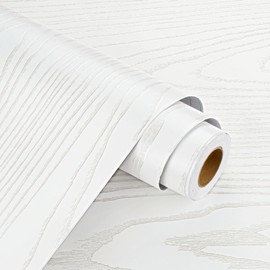 WESTICK White Wood Peel and Stick Wallpaper Self Adhesive Wood Contact Paper for Countertops Waterproof White Wooden Vinyl Wrap Roll for Cabinets Drawers Furniture Tables Desk Walls 15.8" x 80"