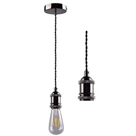 COZZY Black Nickel Pendant Light Fitting,Pendant Ceiling Rose,E27 Pendant Fitting,Ceiling Rose, Twisted Braided Flex,E27 Lamp Holder Suspended Pendant Light Fitting Kit-Black Nickel