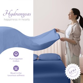 Carressa Linen 100% Egyptian Cotton Sheets - 600 Thread Count 4 PC Full Size Sheet Set, Soft, Cooling, High Thread Count Sateen, Extra Long Staple Luxury Hotel Bedding, 16 In Deep Pocket - Marine Blue