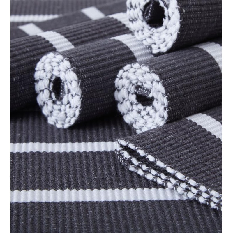 Encasa Ribbed Cotton Placemats (Set of 6), Roma Grey Stripes,