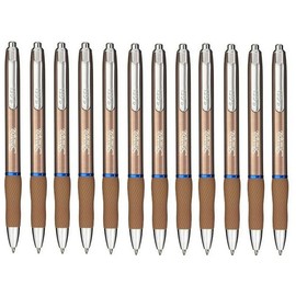 Sharpie S-Gel Stylo Metal Barrel Pens Retractable Blue Ink Champange Colour Medium Point Writing Nib Easy Grip 0.7mm 10 Pack (Blue)