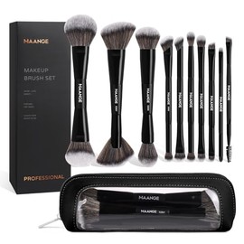 MAANGE Set de Brochas de Maquillaje, 10PCS Brochas para Maquillaje de Doble Punta para Pulir Líquidos, Cremas, Polvos, Difuminar y Contornear con...  