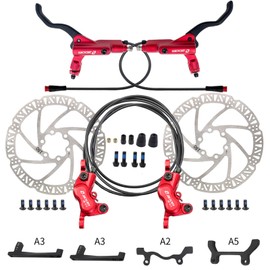 HAIKS Zoom HB876E Hydraulic Disc Brakes Set 4-Pistons E-Bike Electric Power-OffHydraulic Brake Set with 180mm Rotors, Adapter Fit EBike Fat Bike Bicycle for Mountain Bike, Road Bike（Red）