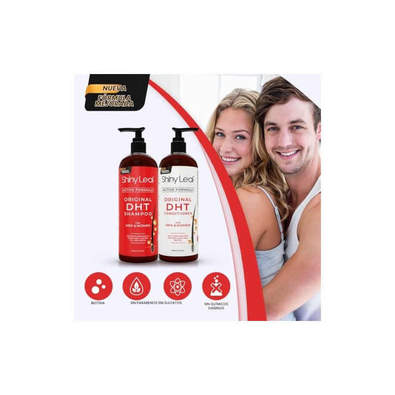 Shiny Leaf - Champú antipérdida de cabello con biotina, para