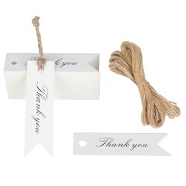 G2PLUS 100 PCS Mini Thank You Gift Tags with String, 2.8'' x 0.8'' White Paper Hang Tags for Art&Craft, Gift Wrapping, Wedding, Bridal Showers, Birthdays, Parties, Christmas