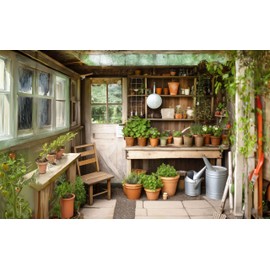 Sabrikas Let Your Creative Spirit Run Free Mural Gardens Potting Shed Tapestry Backdrop using Waterproof 3D Print Shower Curtain Material (W300cm x H180cm)