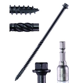 Structural Lag Screws 8 Inch, 50-Pack #14 X 8 Heavy Duty Black Timber Screws, Rust Resistant, Hex Head Outdoor Log/Landscaping Wood Screw, Drive Bit Included