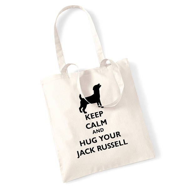 Keep calm and hug your jack russell tote bag