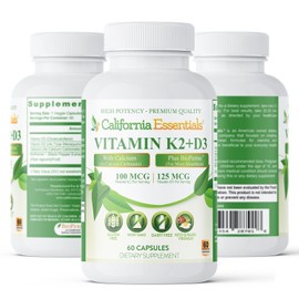 California Essentials Vitamin K2 + D3, High Strength, Helps Bone Health and Healthy Muscles - 180 Caps