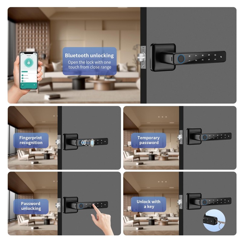 LKUWEE Smart Lock 4 in 1, Fingerprint Door Lock Set,