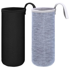 Zhehao 2 Pieces Neoprene Water Bottle Sleeve 18 oz - 19.4 oz Carrier Nylon Bottle Cover for Sport Portable Glass Drink Cup, 550 ml Black and Grey