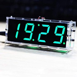 4 Digit DIY LED Digital Clock Kit, LED Electronic Clock with Time/Temperature/Date Display, Light Control, Simple Digital Clock for Beginners Electronics Professionals(Green)