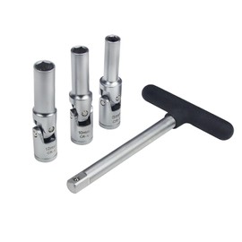 UTMALL 4 Piece Glow Plug Socket Set with 3/8" Dr T-Bar, Glow Plug Sizes (8mm, 10mm, 12mm) Ideal Broken Glow Plug Removal Tool