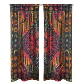 Bless International Beautiful Indian Bohemian Psychedelic Hippie Burning Sun Window Curtain Panels for Bedroom, Living, Balcony (Golden Tie Dye (38x83 Inches)(96x210 Cms))