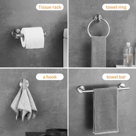 Hinmood Bathroom Hardware Set 10 Pieces, Stainless Steel Towel Bar Set Includes 2 Packs 16 inch Towel Bar, 4 Packs Towel Hook, 2 Packs Towel Ring, 2 Packs Toilet Paper Holder