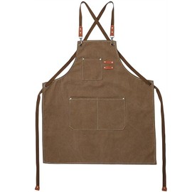 Chef's apron, men's and women's canvas apron with 3 pockets anti-cross back Cooking work apron for cooking barbecue bibs (brown)