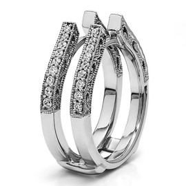 TwoBirch - Anillo de Plata de Ley con diseño de Catedral con Bordes de Grano y Filigrana con circonita cúbica (0,29 Quilates) TW.